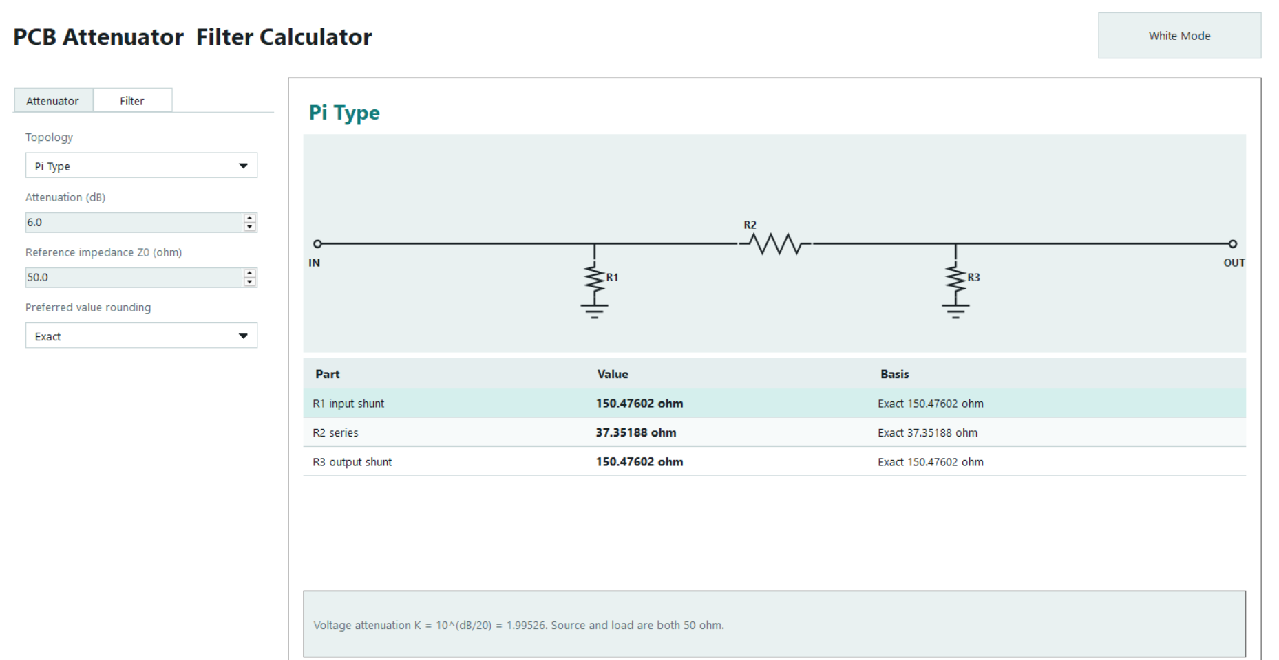 PCB Attenuator & Filter Calculator (.exe 다운)