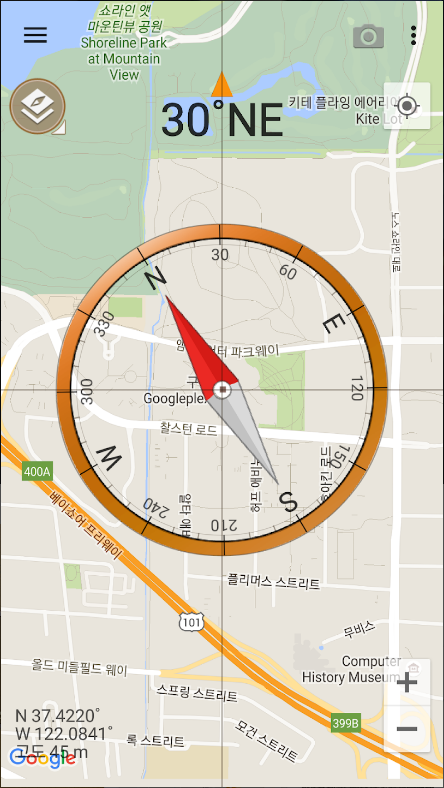 나침반 어플(Smart Compass), 나침반 앱, GPS와 지도를 지원