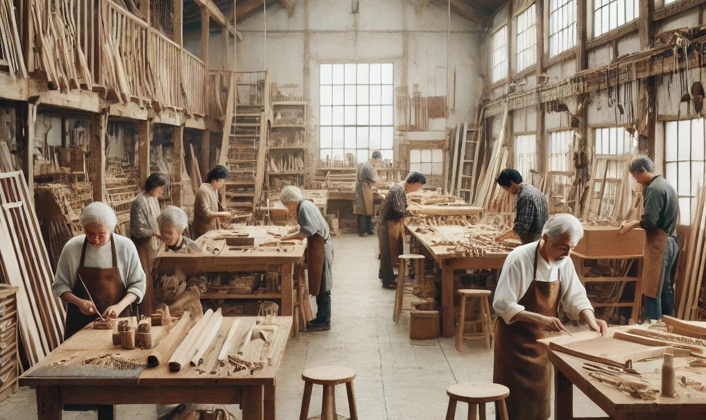 노인일자리 공방에서 가구제작하는 모습