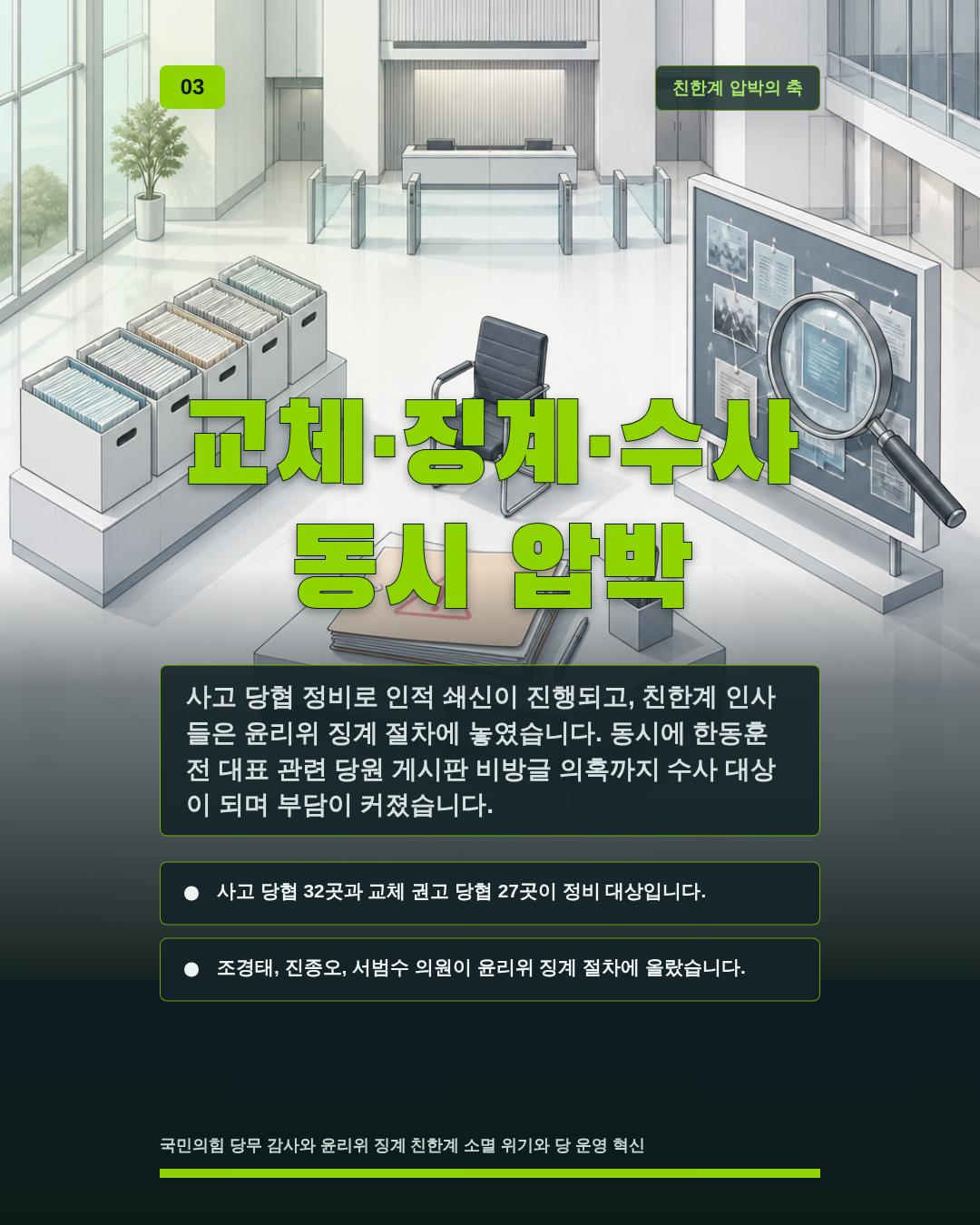 교체&middot;징계&middot;수사 동시 압박