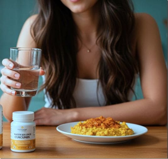 수용성 커큐민 복용법과 주의점, 커큐민 섭취하는 여성 사진