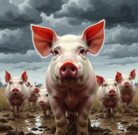 농가에서 걸어다니는 돼지들