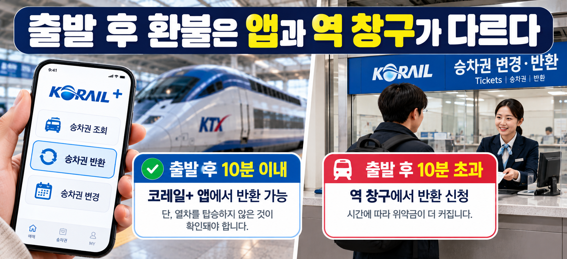 KTX 출발 후 환불 앱과 역 창구 차이