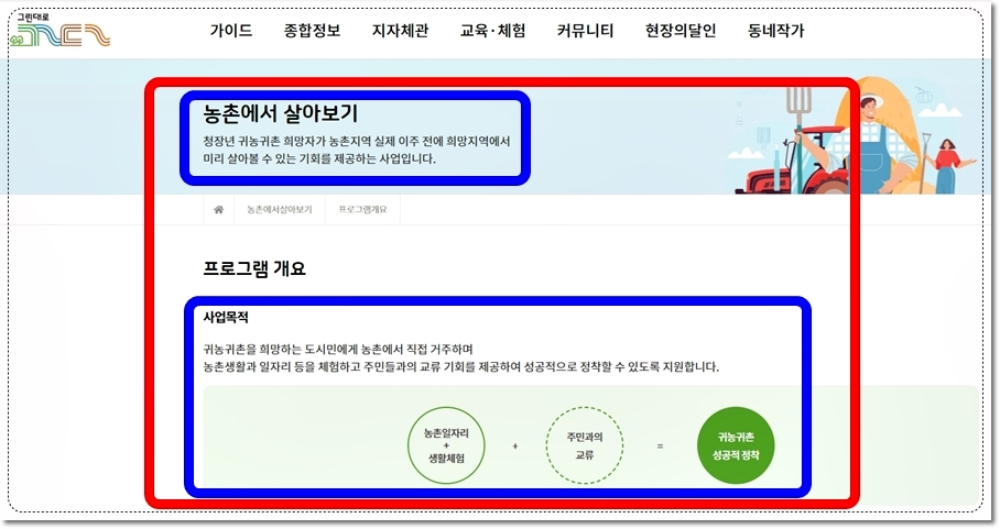 귀농귀촌 지원센터 그린대로에서 농촌에서 살아보기 신청방법