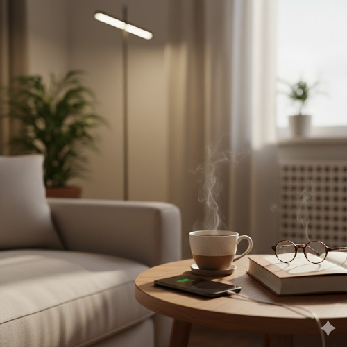 스마트폰과 거리두기를 실천하는 평온한 거실 풍경.