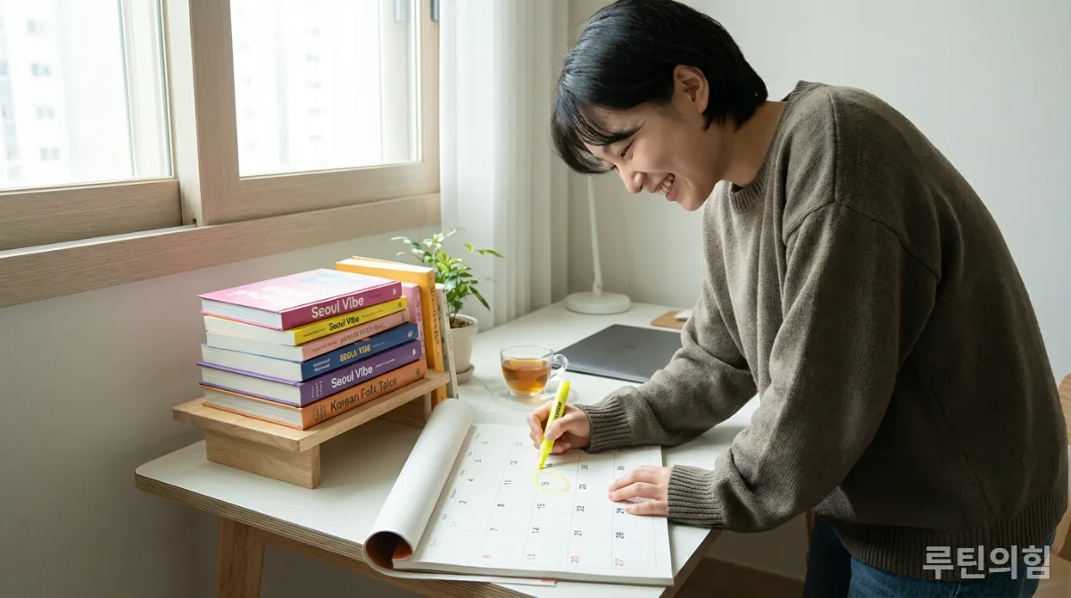 달력에 작은 독서 목표를 표시하는 한국인