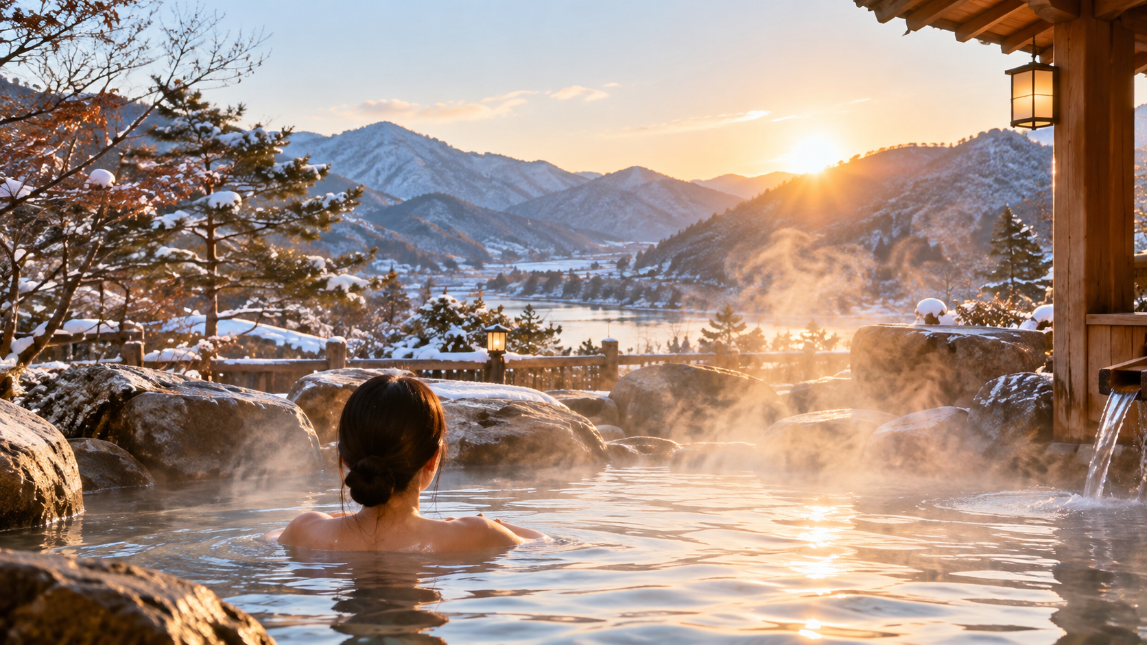 초겨울 산자락의 온천 노천탕