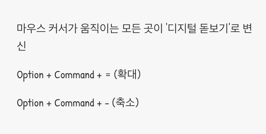 1. 화면을 돋보기처럼, '확대/축소'