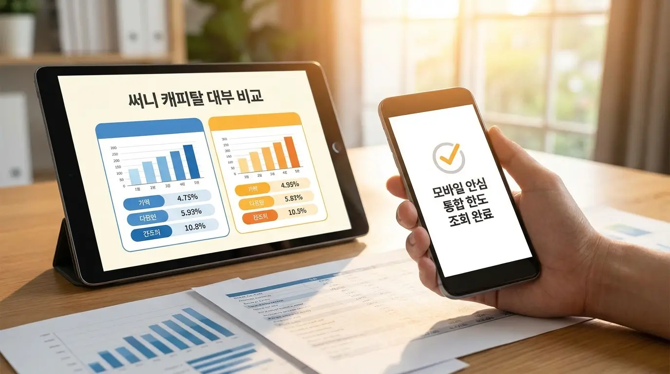 써니 캐피탈 대부 비교 및 모바일 안심 통합 한도 조회 완료
