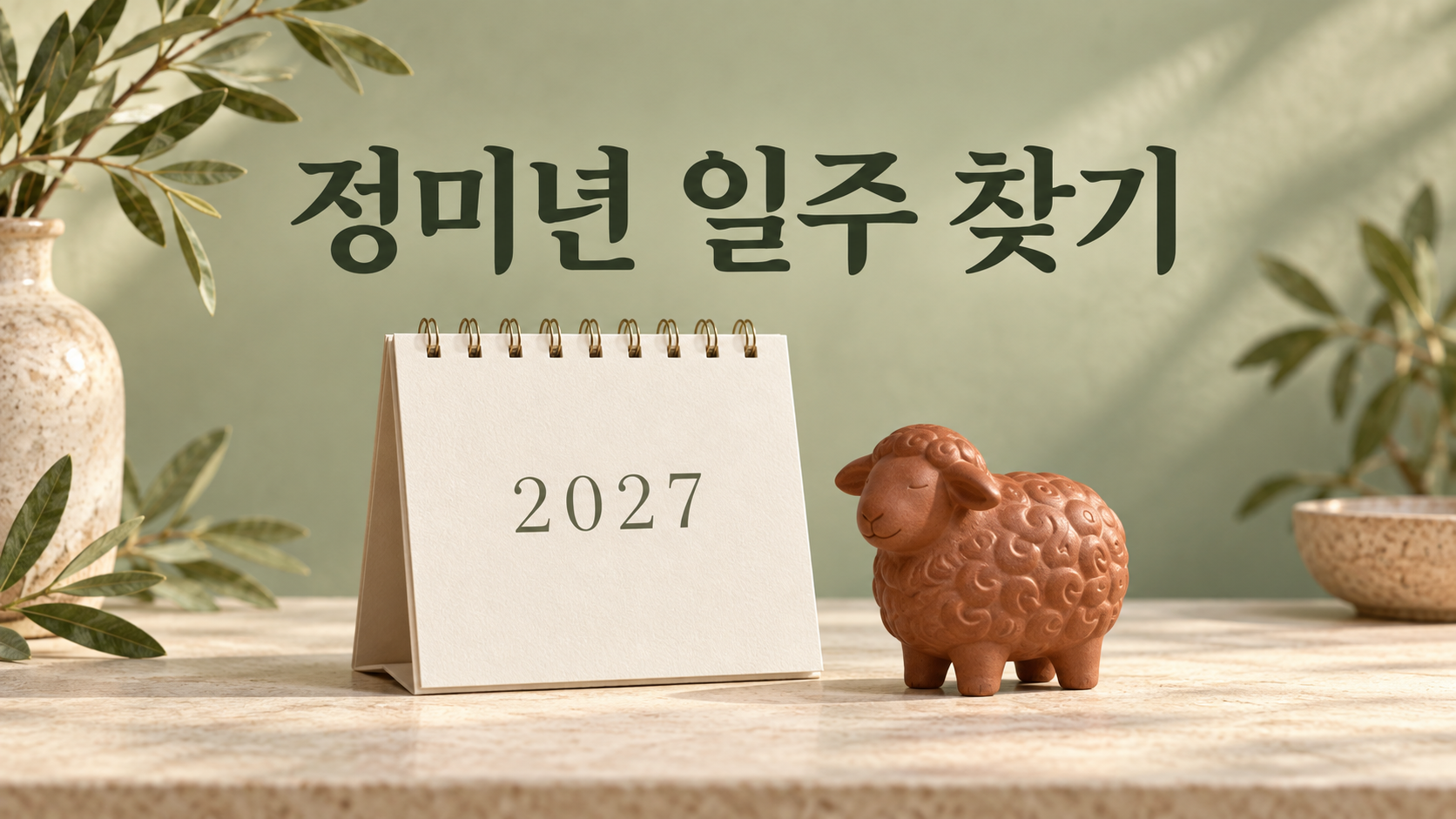 2027 달력과 붉은 양 조형물로 표현한 정미년 일주 안내