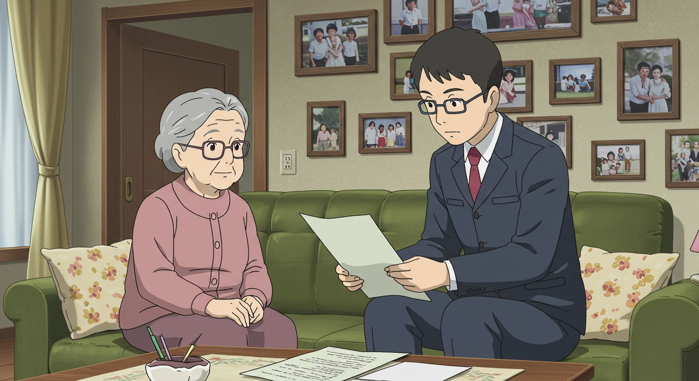 어르신에게 주민등록 사실조사를 설명하는 공무원