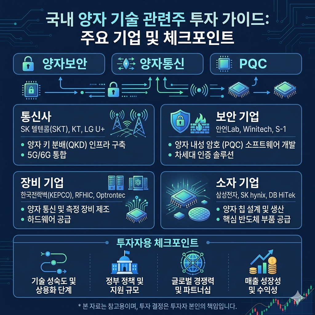 국내 양자 관련주, 대장주&middot;양자보안&middot;통신장비&middot;부품주 체크포인트 인포그래픽