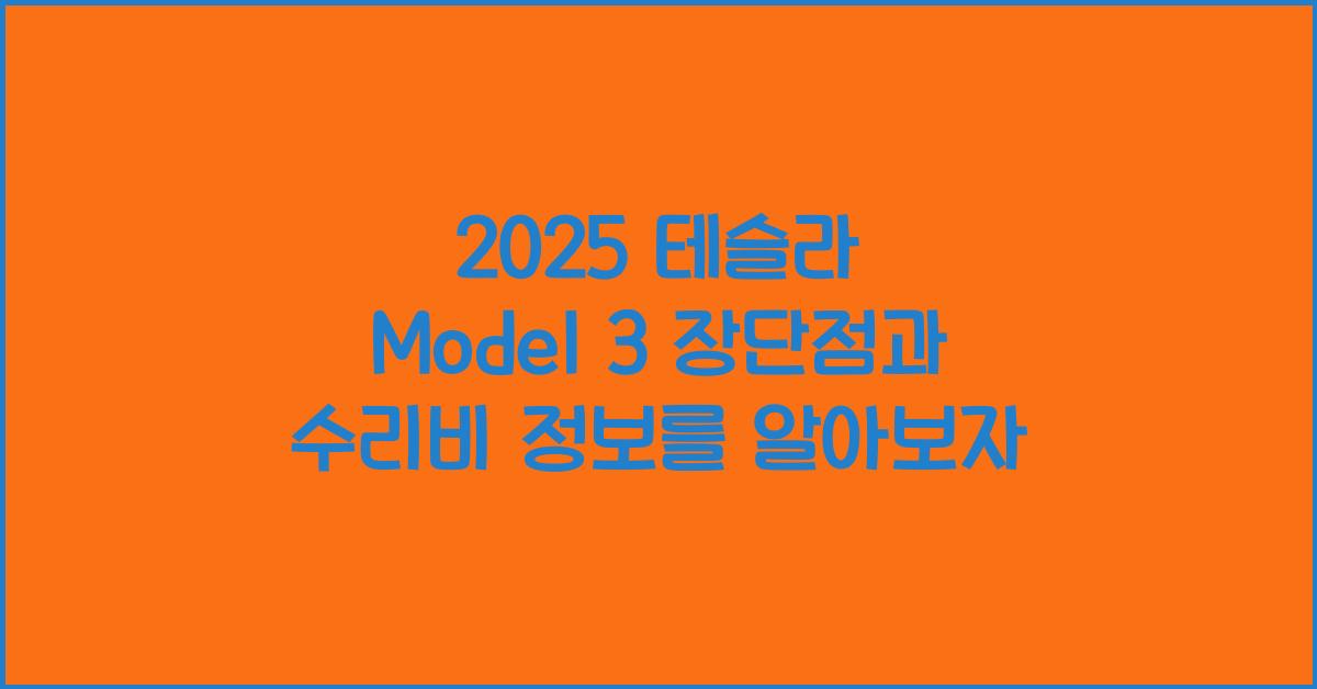 2025 테슬라 Model 3 장단점 결함 수리비