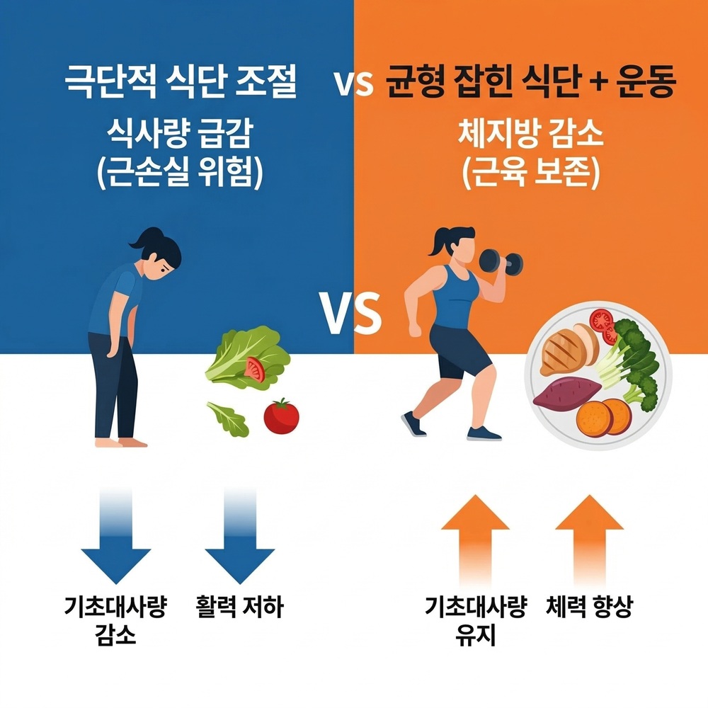 식단조절과 운동에 대한 비교 사진