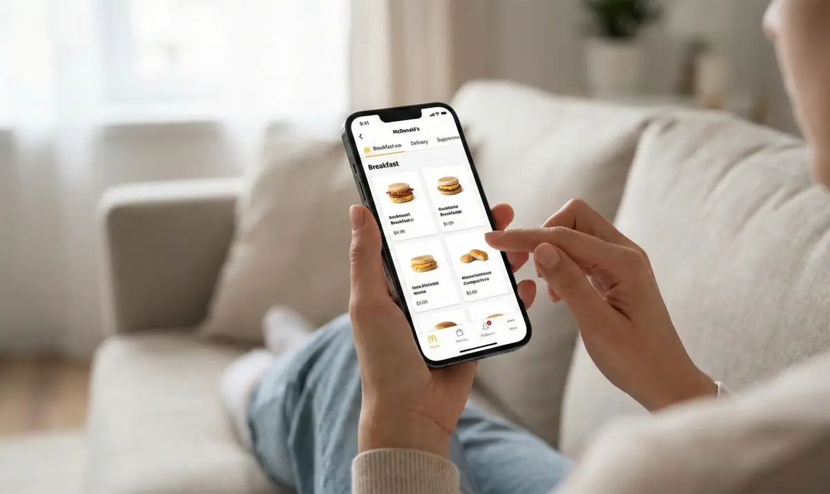 스마트폰 앱을 통해 맥딜리버리를 주문하고 있는 모습