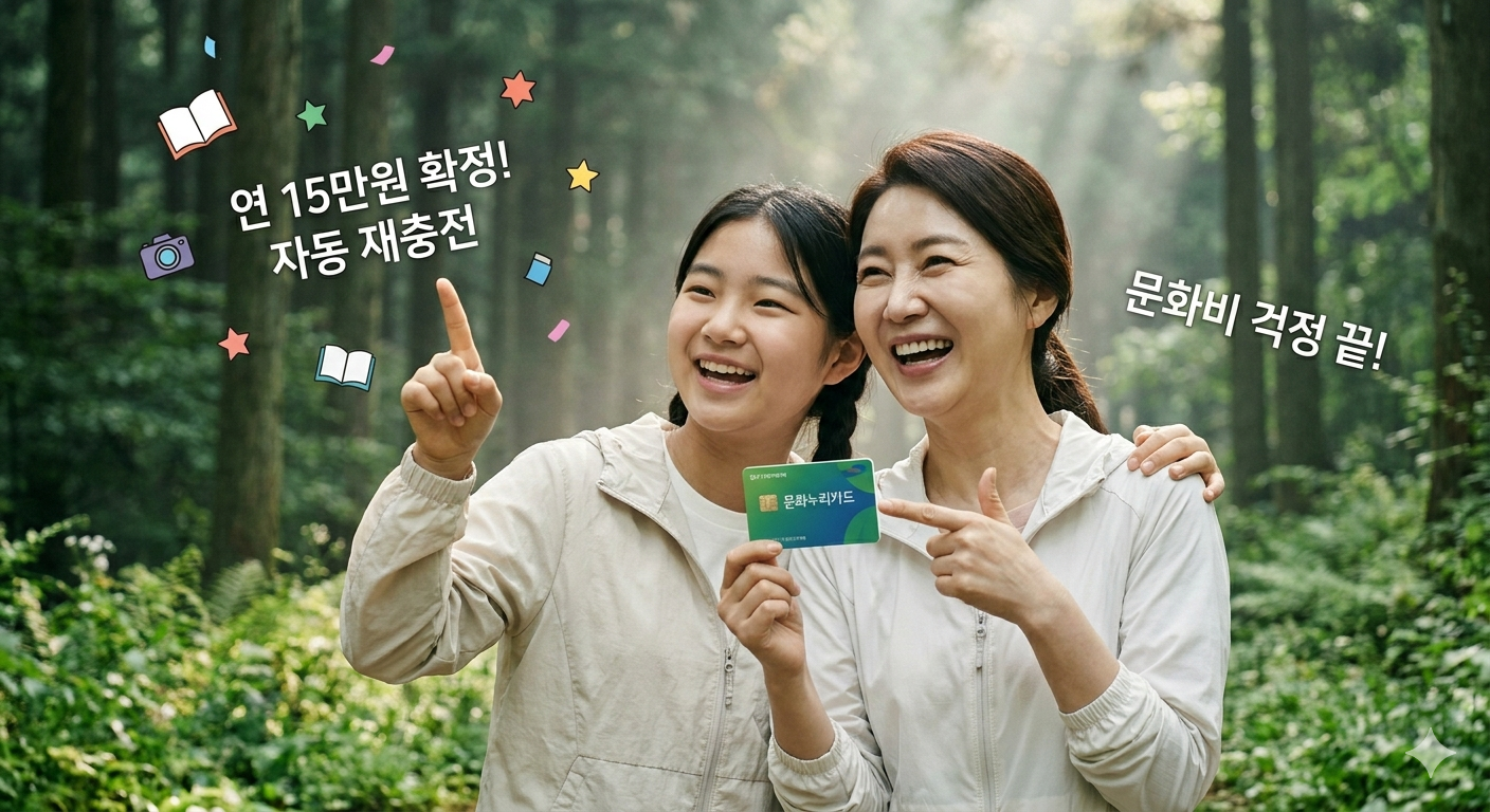 2026 문화누리카드 발급안내, 1인당 연간 13만원 지원, 기초생활수급자 및 차상위계층 대상 문화예술 여행 체육활동 지원 상업 대표 이미지