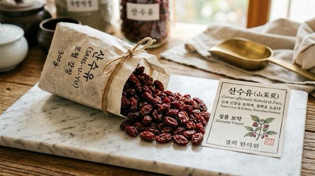 말린 산수유 과육 — 한약재 산수유 영양성분 인포그래픽