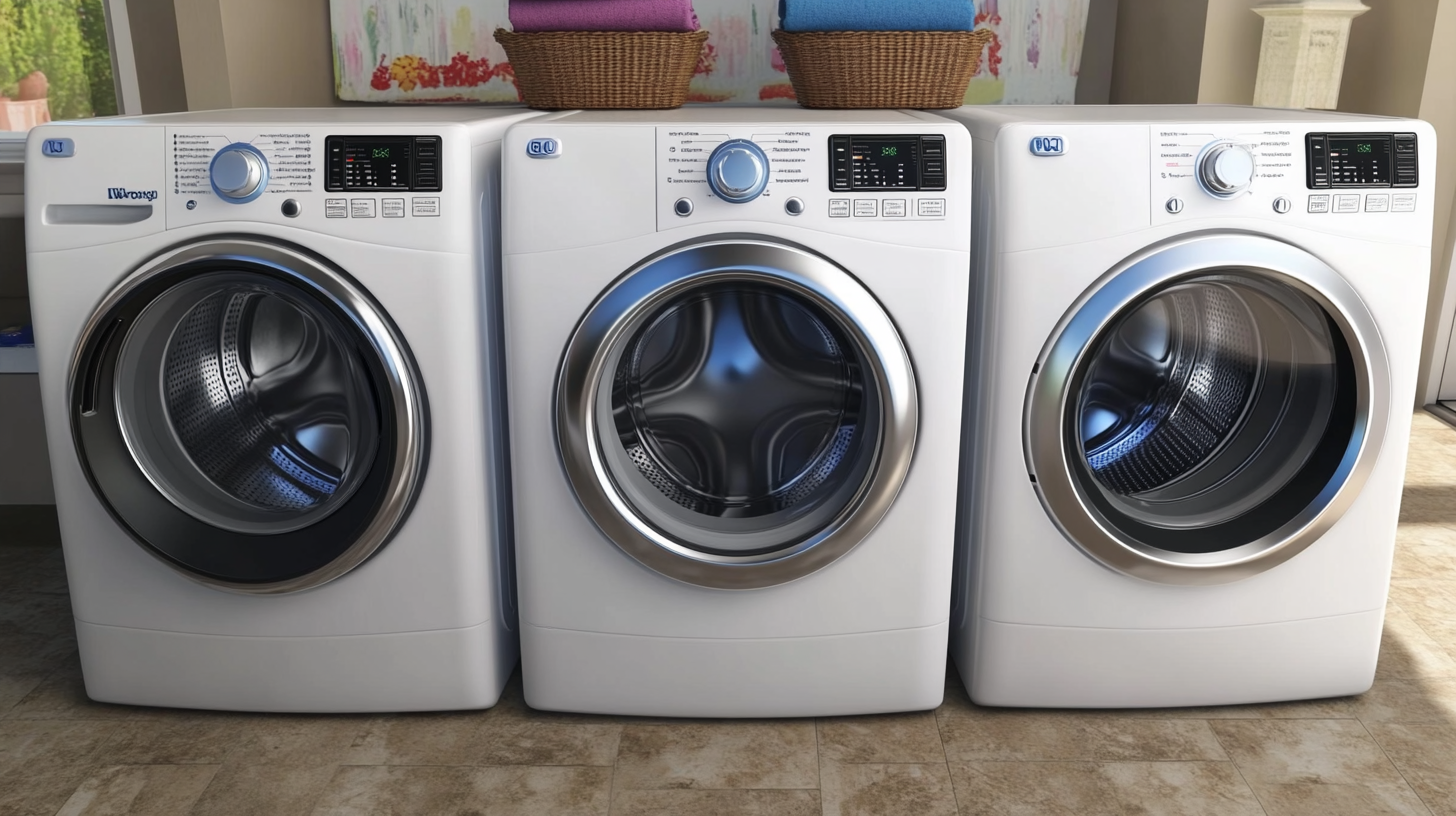 다양한 세탁기 브랜드의 비교를 돋보이게 하는 그래픽 이미지, 소비자 리뷰와 전문가의 의견이 더해진 정보성 시각 자료.