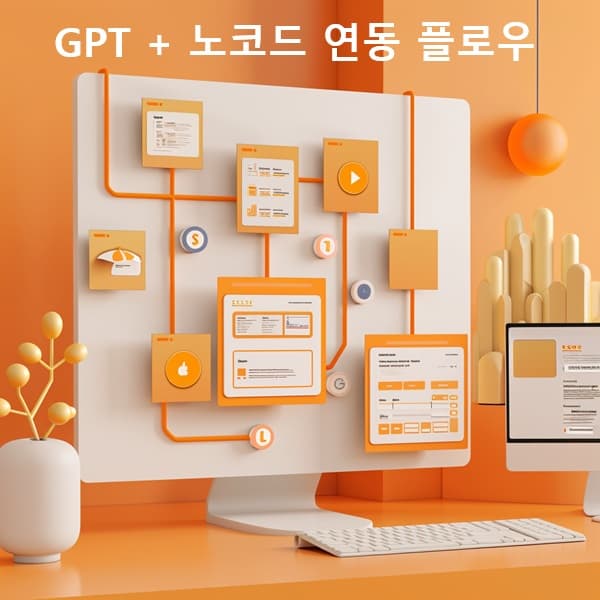 GPT와 노코드 툴이 연결된 자동화 플로우 다이어그램