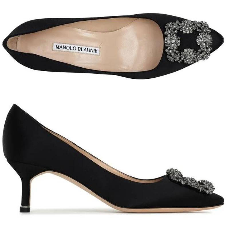 마놀로블라닉 23FW 한기시 50 새틴 펌프스 힐 0661 0041 BLCK