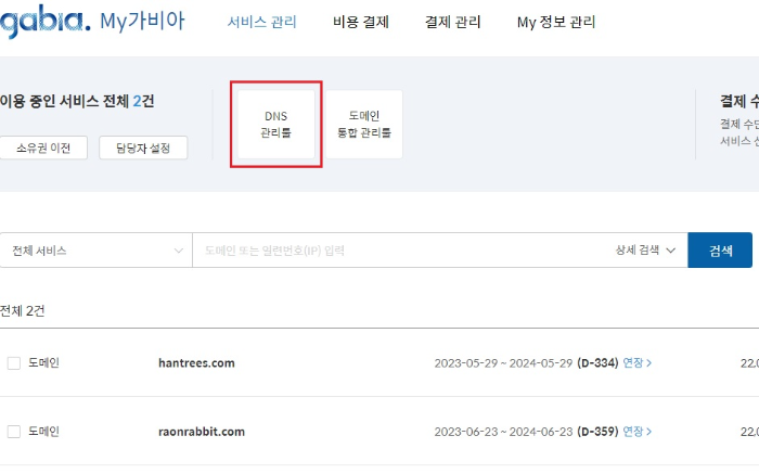 DNS관리툴 선택 화면