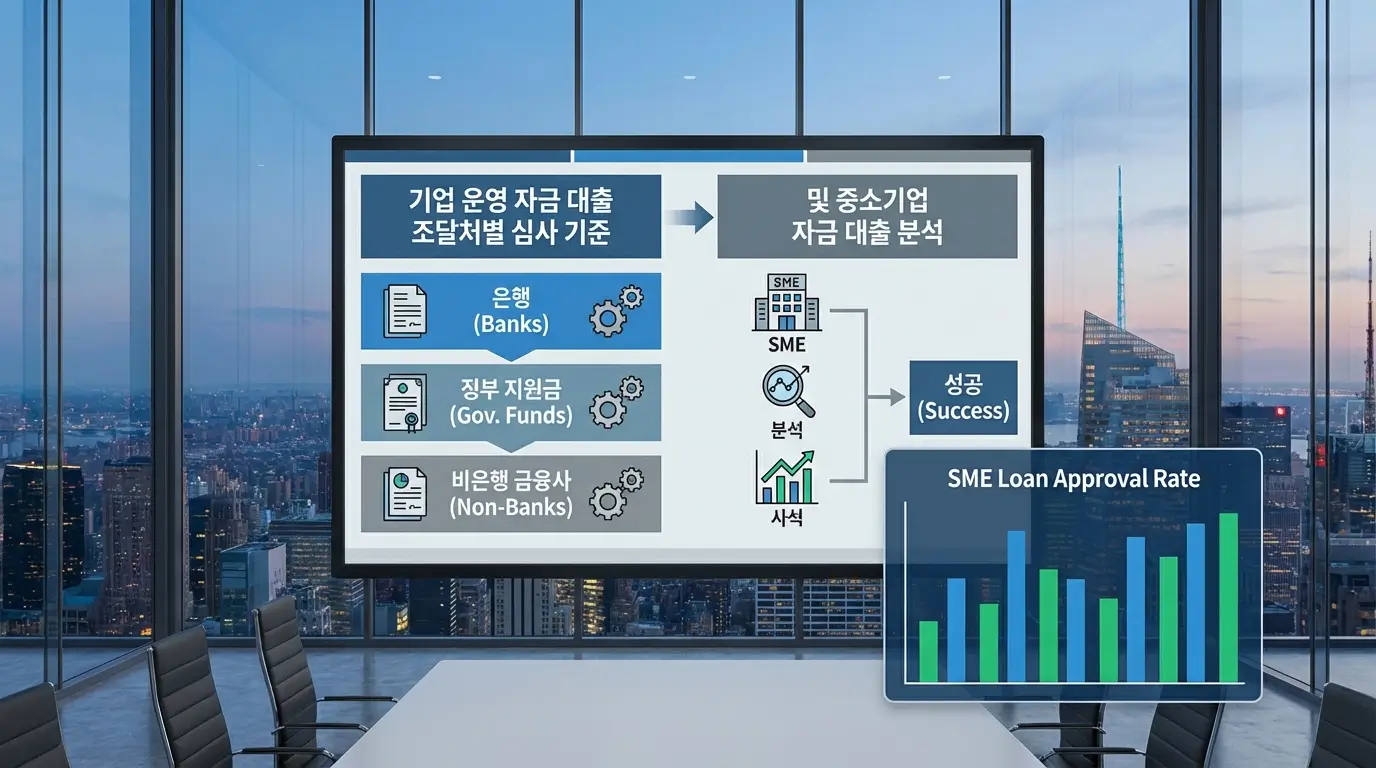 기업 운영 자금 대출 조달처별 심사 기준 및 중소기업 자금 대출 분석