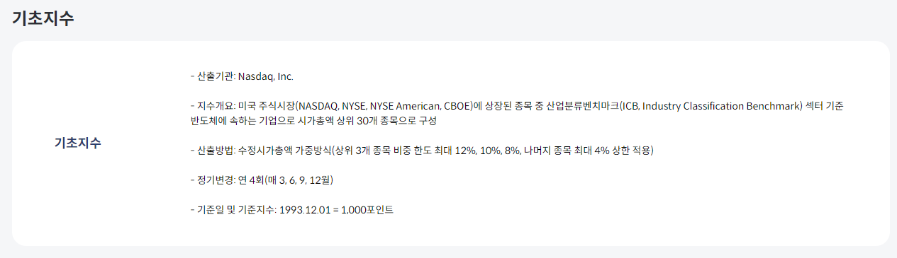 미래에셋자산운용 출처 TIGER 미국필라델피아반도체나스닥 기초지수