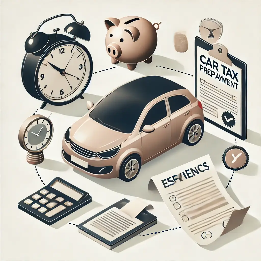 자동차와 절세 혜택 아이콘, 효율성과 절약 강조