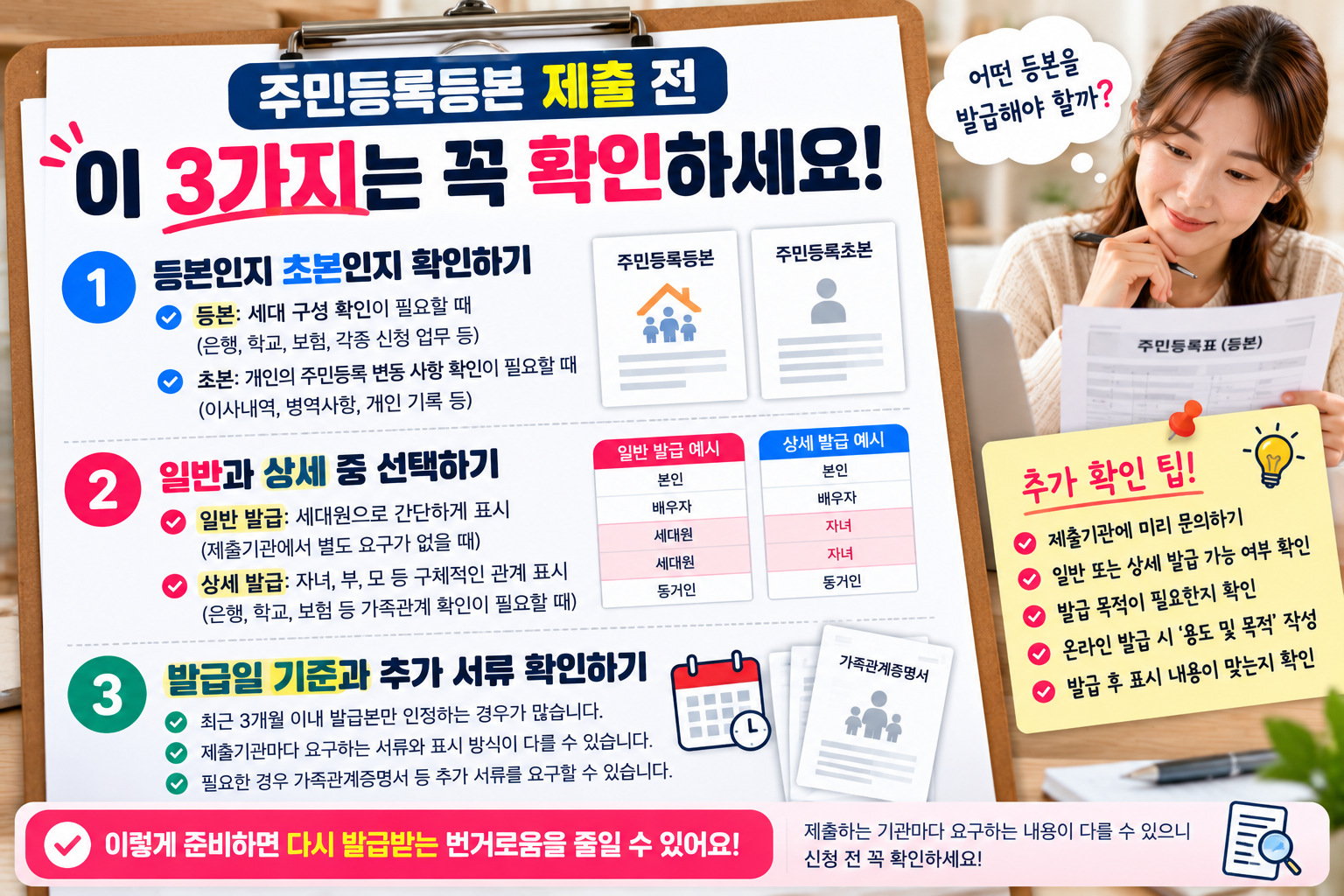 주민등록등본 제출 전 체크리스트, 일반 상세 발급 선택과 등본 초본 구분 및 발급일 확인