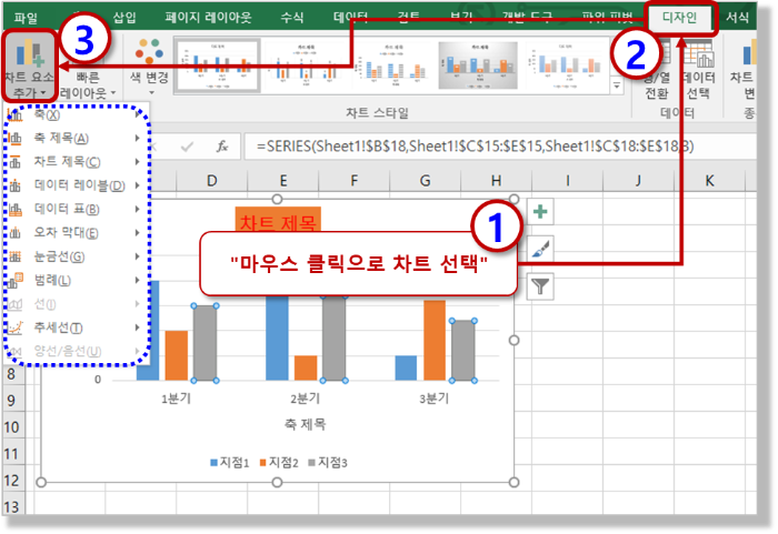 리본 메뉴 - 차트 요소 추가