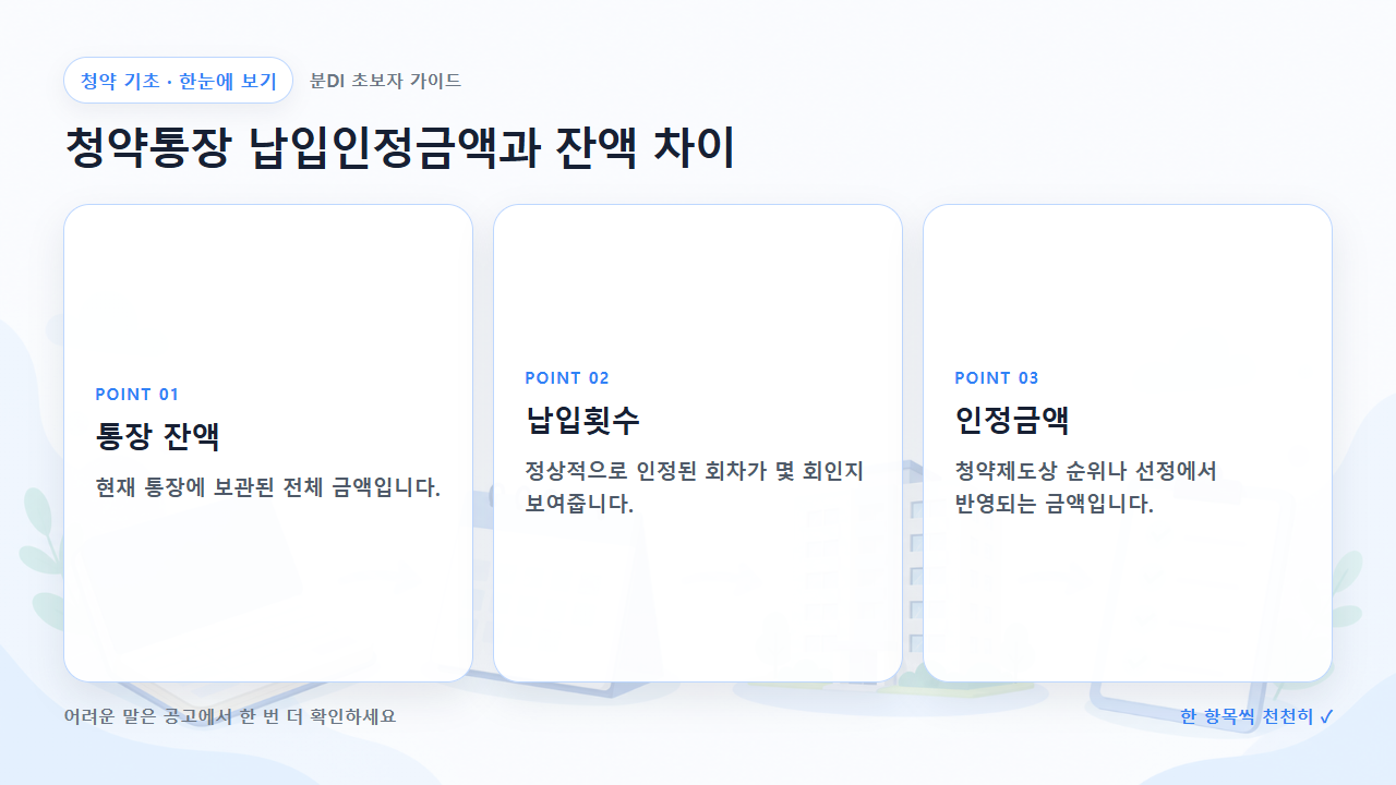 청약통장 납입인정금액과 잔액 차이 핵심을 세 칸으로 정리한 한눈에 보기