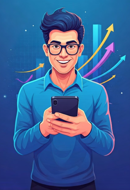 남자가 결론을 설명하는 사진. 휴대폰을 들고 있음.