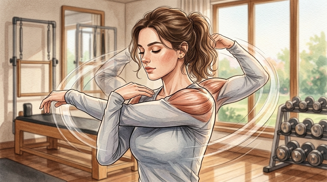 굳은 어깨를 부드럽게 풀어주는 회전 스트레칭