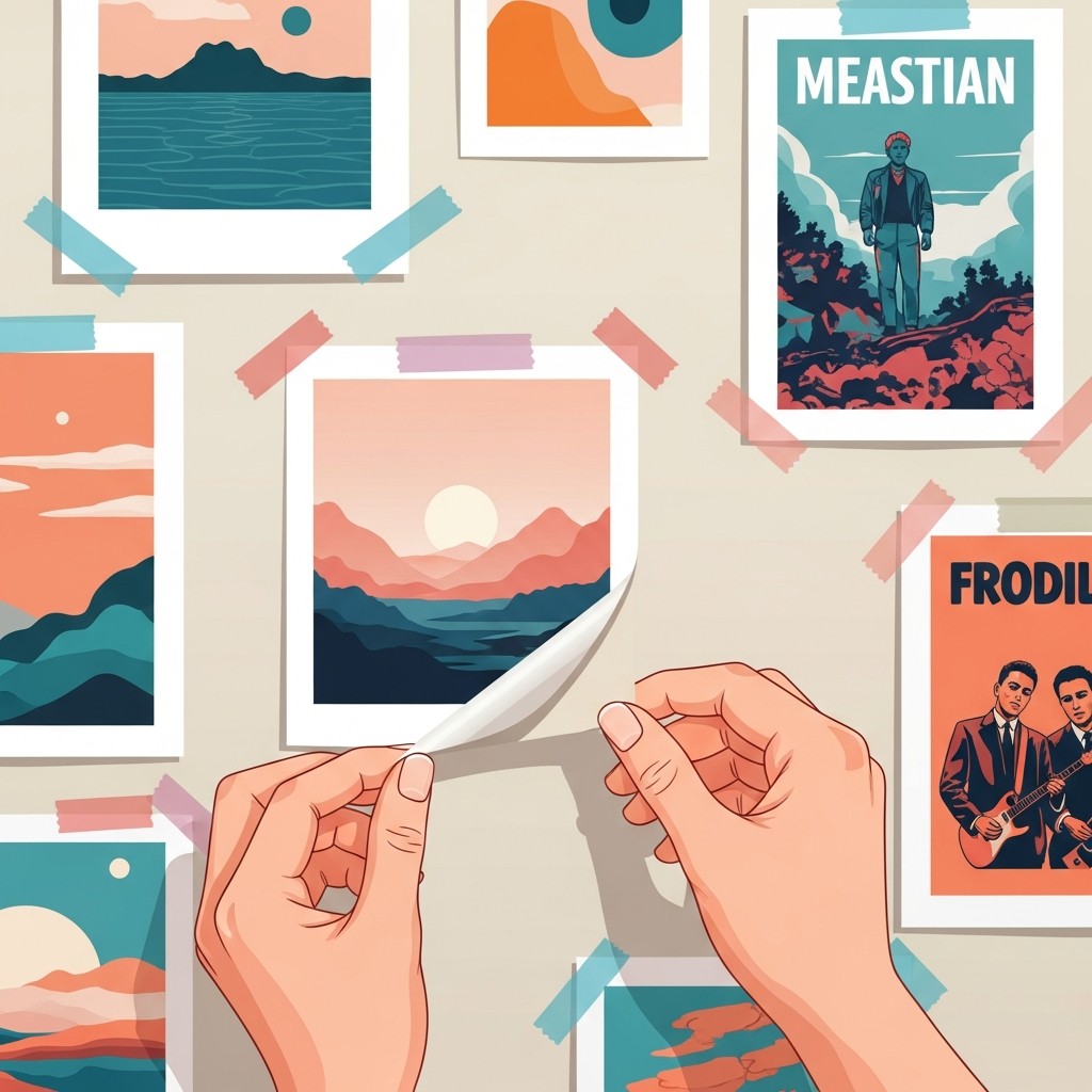 포스터 조심히 떼는 손