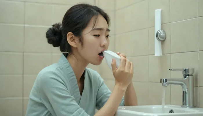 식사 후 가볍게 헹궈 치아 회복을 돕는 모습