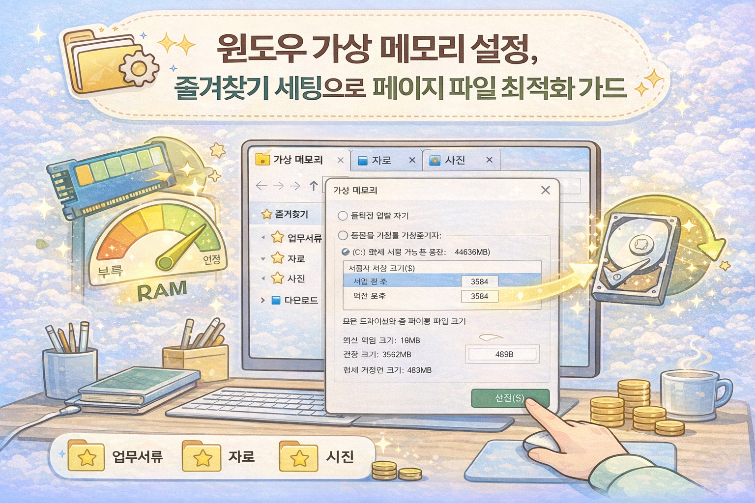 윈도우 가상 메모리 설정, 부족한 RAM을 살리는 페이지 파일 최적화 가이드