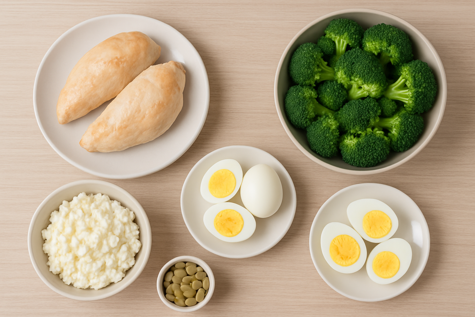 고단백 재료(닭가슴살, 브로콜리, 달걀 등)