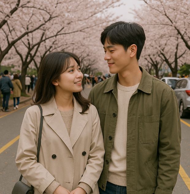 진해 군항제 거리 커플 여행 사진