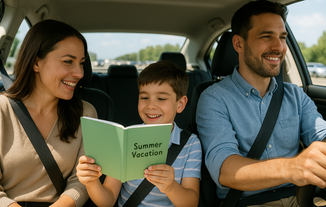 아이의 신나는 여름방학 계획 발표에 즐거워 하는 가족의 모습