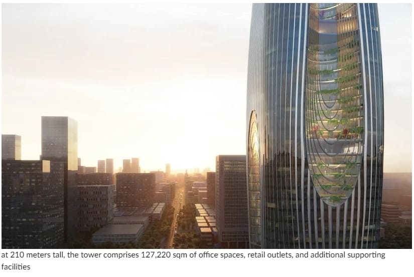 중국 시안의 자하 하디드 닥시아 타워 Zaha hadid's daxia tower in xi'an emerges as a cascade of planted interior terraces