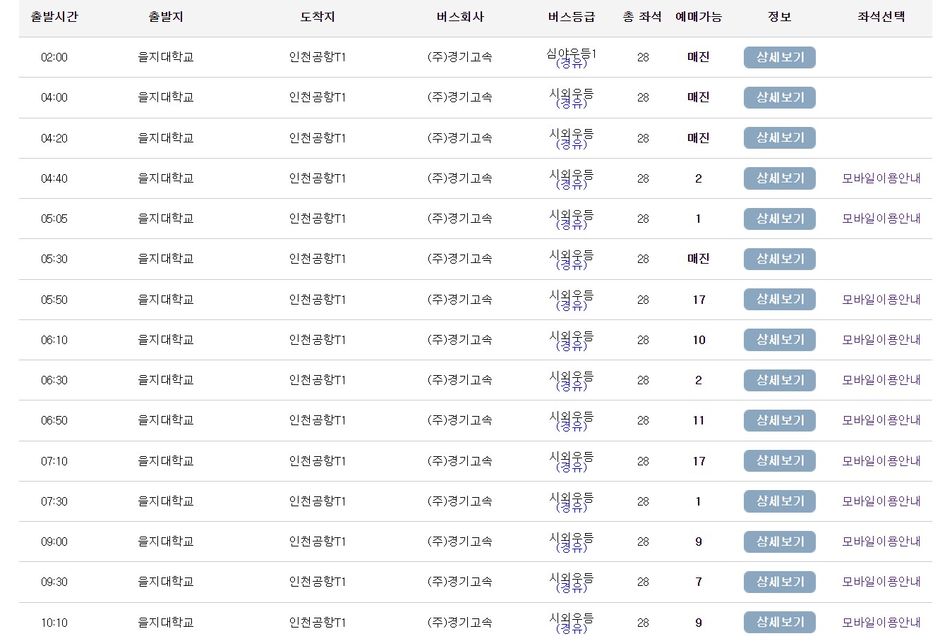 성남 을지대학교 인천공항 리무진 버스 시간표 요금 예약 방법 5300번