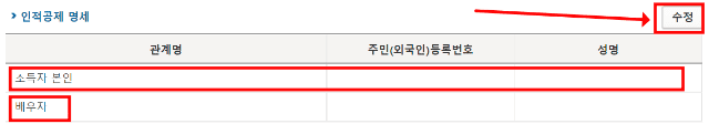 인적공제 수정, 입력