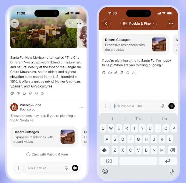 광고를 도입할 예정인 오픈AI Chat gpt 패치 예정 화면