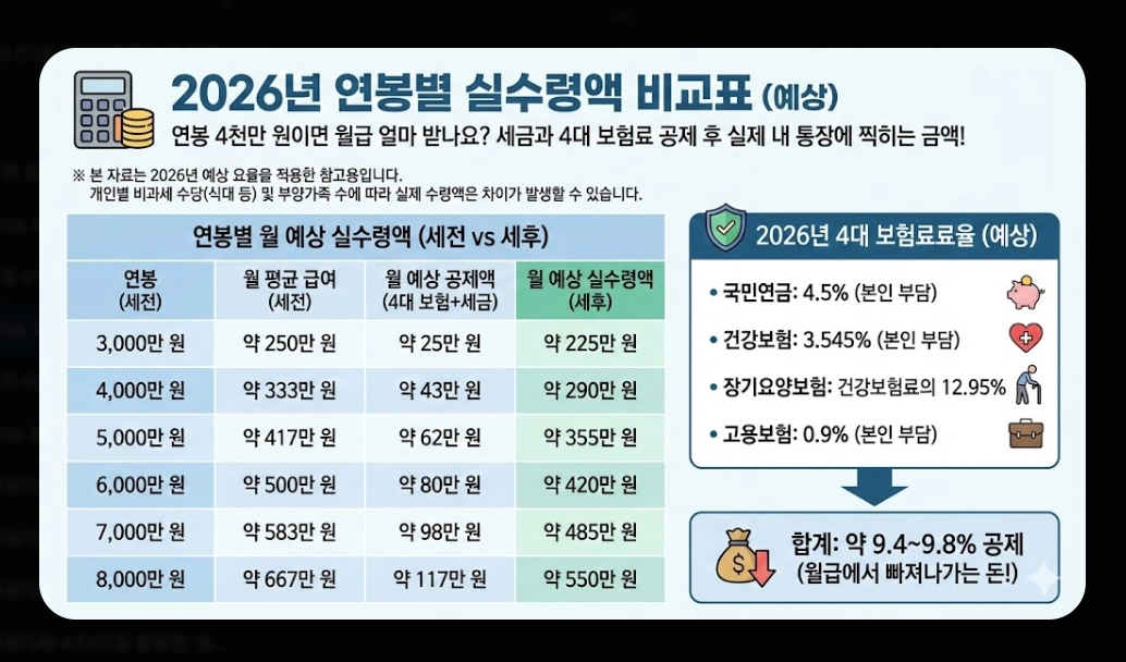 2026 시급 인상률 총정리 - 월급 계산부터 실수령액까지