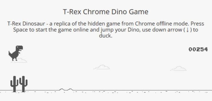 구글-크롬-공룡게임하기-플레이-공룡이-선인장-장애물을-피해-점프하는-화면