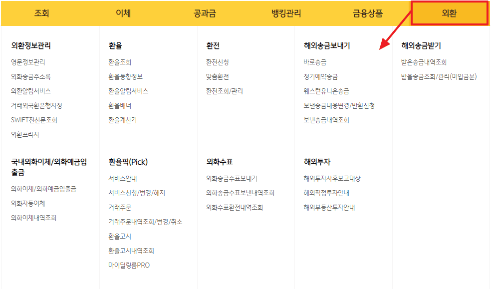 국민은행 환전 외화 이체