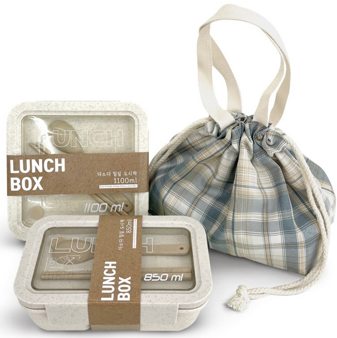 다소다 밀짚 도시락통 직장인 런치박스 전자레인지 밀프랩 용기, 밀색세트, 1세트할인 상세 보기