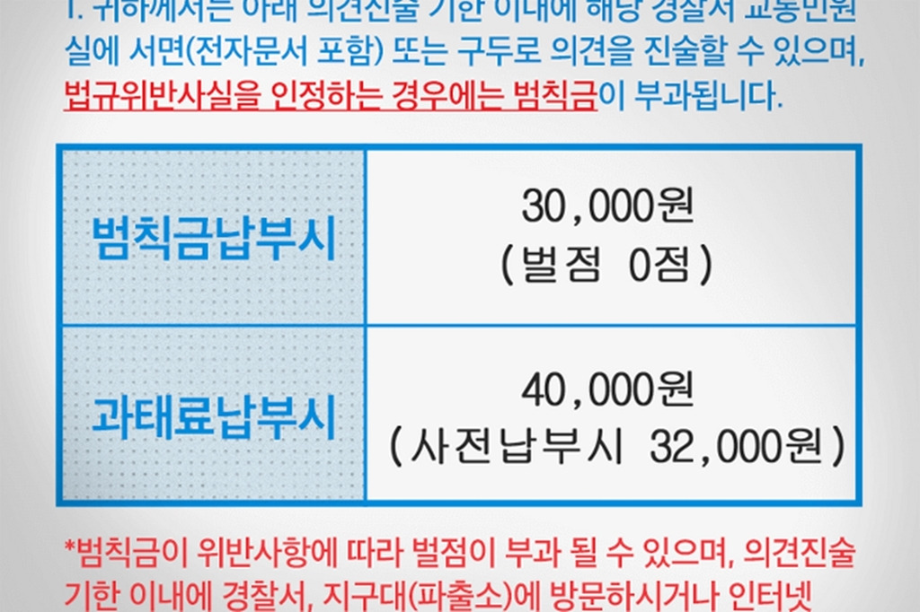 법규를 어겼을 때 발급되는 벌금