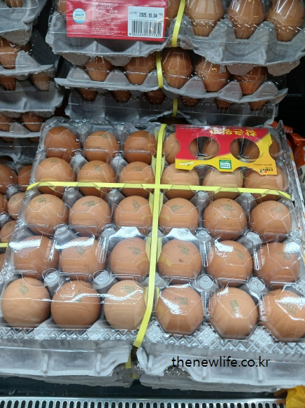 원형탈모에 좋은 음식인 계란 한 판이 진열된 마트 진열대 모습 &ndash; 단백질이 풍부해 모근 강화와 모발 성장에 도움을 줌