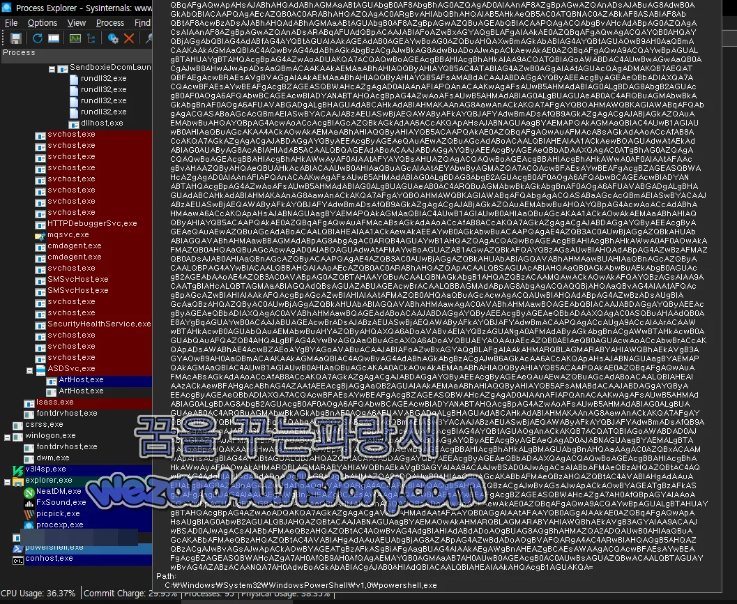 ProcessExplorer 로 본 파워셀 실행 명령어